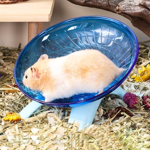 Hamster Flying Saucer Silent Running Wheel, 7 Inch, Suitable for Guinea Pigs, Hamsters, Hedgehogs and Other Small Animals to Ensure Safe Exercise（Blue）