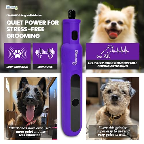 Diamondg Micro Dog Nail Grinder - Quiet Sound with LED Light, Purple | 5-Speed Rechargeable Pet Nail Trimmer for Small & Large Dogs, LCD Display, USB-C Charging, 4hrs. Runtime Rotary Tool - color: Micro - Purple