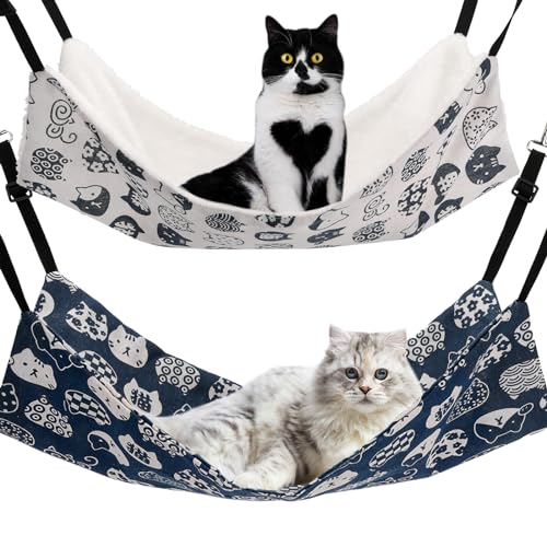 Admaison Cat Hammock for Cage Hanging Reversible 2Pack,Pet Hammock Bed Adjustable,Soft Sleeping Hammock for Cats,Ferret,Puppy,Rabbits,Small Animals (L, CAT) - size: L