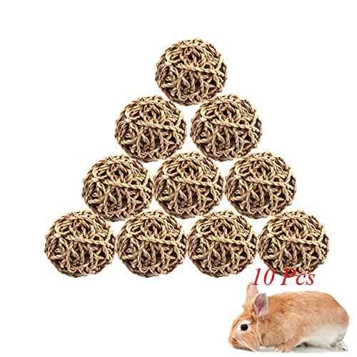 10PCS Bunny Chew Toys Grass Balls Rabbit Gnawing Treats for Guinea Pig | 2.8in large size Rolling Play Balls, Chinchilla Cage Enrichment Toy, Natural Teeth Grinding Treats, Boredom Relief Activity - size: 10PCS-Large