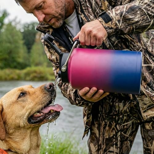 Fijinhom One Gallon Insulated Water Bottle for Travel: 2-in-1 Straw and Spout Lid, Keep Cold 24Hrs, Leakproof, 128oz Water Jug With Handle, Vacuum Stainless Steel for Sports, Hiking, Trip, Blue&Red - color: Red/Blue, size: 128 Ounces