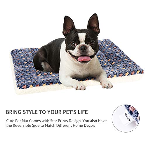 Mora Pets Dog Bed Crate Pad Ultra Soft Pet Bed with Cute Star Print Washable Crate Mat for Large Medium Small Dogs Reversible Fleece Dog Crate Kennel Mat Cat Bed Liner 23 x 18 inch Dark Blue - color: Dark Blue, size: 24-Inch