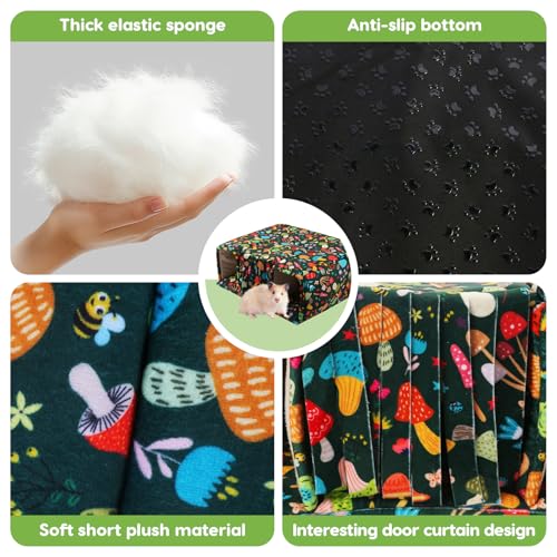 Guinea Pig Hideout with Tunnels, Toys & Cozy House - Soft Large Bed for Small Pets - Blackish Green Mushroom - color: Blackish green mushroom