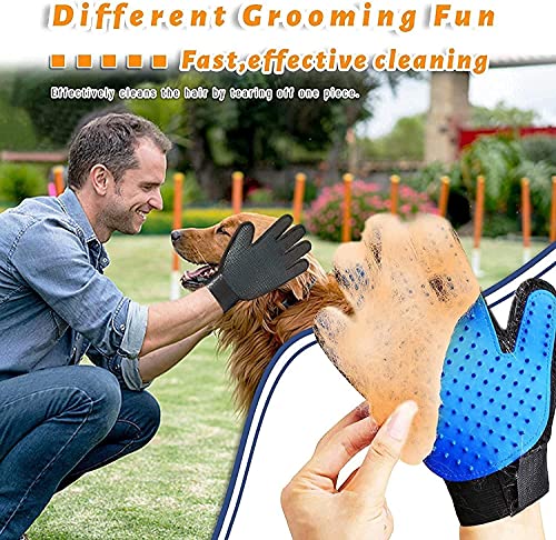 Pet Grooming Glove Hair Remover Brush Gentle Deshedding Efficient Pet Mitt Pet Massage Gloves Left & Right Hand Draw Dogs Cats Horses Long Short Fur (1Pair Left & Right Hand (Blue)) - color: Blue