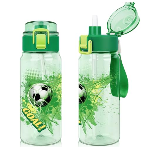 Tritan Kids Water Bottle for School, 18.6 Oz Leakproof Toddler Water Bottle | with a Pop-up Detachbale Straw, 2-in-1, Dishwasher Safe, 1-Pack, Soccer - color: Soccer