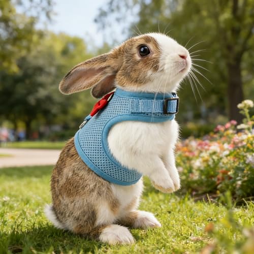 Breathable Bunny Harness and Leash Set with Cute Bow, Blue S | Adjustable Vest, Escape Proof, Quick-Release Buckle, for Rabbits, Kittens, Ferrets & Small Pets, Walking & Outdoor - color: Blue, size: S