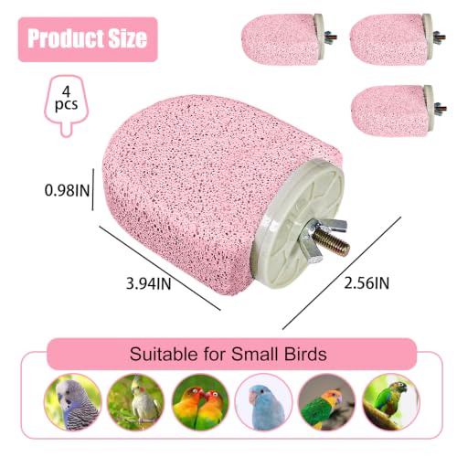 4PCS Bird Beak Grinding Stone,Parrot Perch Stands,Parakeets Platform Chewing Toys Calcium Pumice Lava Foot Claws Trimmer Climbing Ledge for Cockatiel Budgie Conure Lovebird(Pink) - color: 4Pack Pink | S