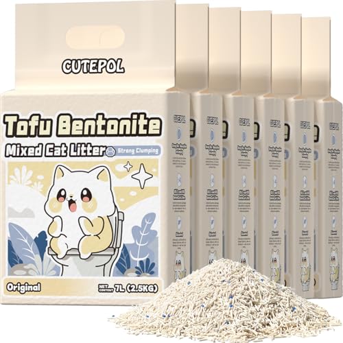 Clumping Cat Litter Tofu Mixed,Dust-Free Flushable 33 lb (6-Pack) | 4-in-1 Bentonite Tofu Cat Litter Odor Control Water Absorbent Multi-Cat Milk Scent - size: 5.5lb x 6bags, style: Mixed-Milk