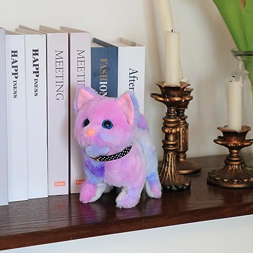 Easfan Rainbow Walking Kitty Cat Stuffed Plush Toy Gifts for Kids 7" | Meowing tail wagging head nodding, interactive educational plush, easter christmas birthday gift, for girls - style: Cat