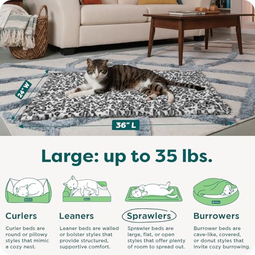 Furhaven ThermaNAP Self-Warming Cat Bed for Indoor Cats & Large/Medium Dogs, Washable & Reflects Body Heat - Quilted Faux Fur Reflective Bed Mat - Snow Leopard, Large - color: Snow Leopard, size: Large - 36"L x 24"W