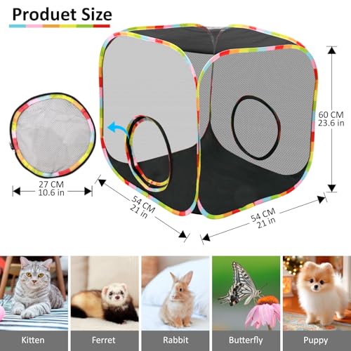 Pop-Up Outdoor Cat Enclosure Rolling Cube, Escape-Proof Mesh Playpen for Indoor Cats Run Small Dogs Run, Collapsible Tent for Cats Rabbits Guinea Pigs Ferrets, Quick Setup, Expandable - size: cube cat enclosures