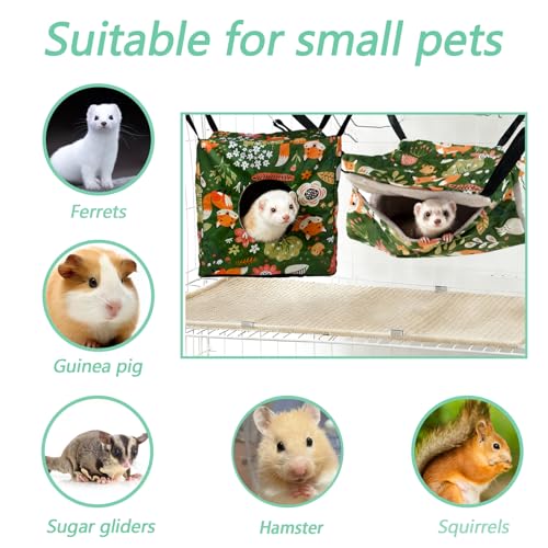 kathson 4 PCS Ferret Hammock Set,Washable Guinea Pig Hideout Bed,Soft Hamster Toys Hanging Tunnel Mats, Small Pets Cage Accessories for Rat, Sugar Glider, Squirrel(Green) - color: Green