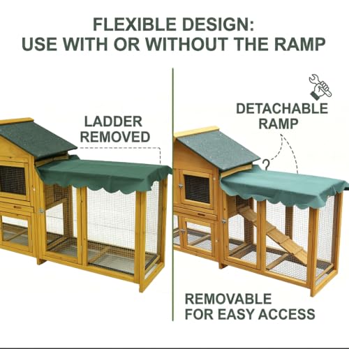 Outdoor Rabbit Hutch, Wooden Rabbit House, Equipped with Rainproof roof, Removable Pull-Out Tray and ramp. Made of Solid Wood, Suitable for Rabbits, Chickens and Ducks.Rabbit cage