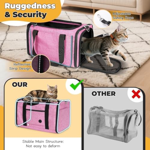 YUDODO 25lbs Cat Carrier Lightproof Soft Sided Pet Carrier for Large Cat | Airline Approved, Lightproof Breathable Design, Side Pockets, Durable Mesh, Foldable and Portable, Pink - color: Pink