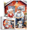 Old Couple Jigsaw Puzzles 1000 Pieces for Adults, Families (Man,Woman,Wooden House,Animal,Dog,Garden) Pieces Fit Together Perfectly 19.7''x27.6''inch Family Performance Frameable Magic Puzzle Art - color: Artwork-52
