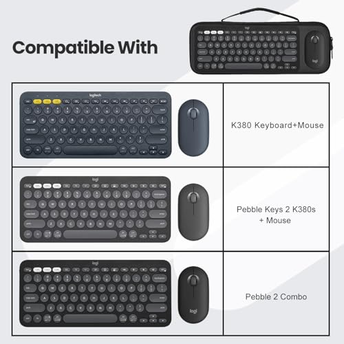 Hard Keyboard Carrying Case Sleeve Cover for Logitech Pebble 2 Combo，Logitech Pebble Keys 2 K380s K380 with Pebble Mouse 2 M350s M350 Wireless Mouse Travel Bag Protective Storage Bag - size: K380s