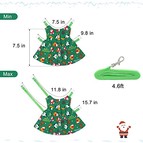 Adjustable Christmas Rabbit Harness and Leash Set, Small Animal Christmas Costume Bunny Clothes Santa Snowman Pattern Outfit for Ferret Guinea Pig Rabbit Bunny Hamster(Green/M)