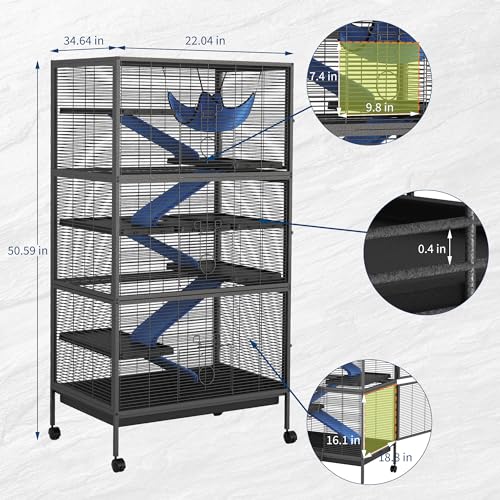 Small Animal Cages, Expandable 50-Inch Ferret Nation Style Cage with Lockable Doors and Ramps - Multi-Level Small Animal Habitat for Chin Pets Chinchillas and Indoor Rabbits