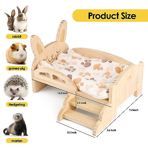 Wooden Guinea Pig Bed with Mat 13.5IN X 9.3IN Detachable Hideout with Stairs Small Animal Cute Warm Habitats for Hamsters Ferret Bunny Sleeping Hiding