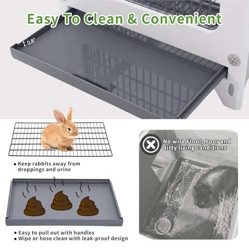 Plastic Rabbit Cage Outdoor Indoor, Bunny Cage Guinea Pig Cages with Run | Waterproof Rabbit Hutch Leak-Proof Pull-Out Tray&Chew-Proof, Easy-Clean & Ideal for Small Animal Cage Enclosure - size: 45.3"L x 20.1"W x 27.2"H