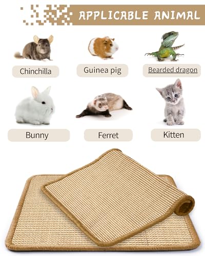 JanYoo 2 Pieces Bunny Scratch Pads, Sisal Rabbit Scratching Pad Bunny Scratcher Mat Guinea Pig Resting Mats for Cages, Small Animal Claws and Teeth Care Bedding Accessories(15.7x11.8in, Beige) - color: 3-Beige