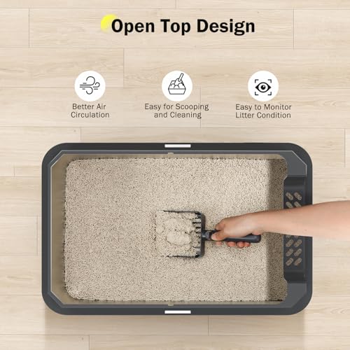 Stainless Steel Litter Box, Extra Large Litter Boxes for Big Cats, XLarge Metal Cat Litter Box with Lid, Anti-Urine Leakage XL Box with High Sides, Easy Clean, Non-Sticky, Scoop Included - color: Dark Grey, size: XL