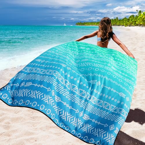 WIWIGO Beach Blanket Mat Waterproof Sandproof for 2-8 Adults Quick Drying | Extra Large, For 2-8 Adults,Windproof, Outdoor Picnic Mat, Beach Accessories Must Have,Gifts, for Travel, Camping, Hiking - color: Blue Geometric Tribe, size: 79" X 83"（1-4person）