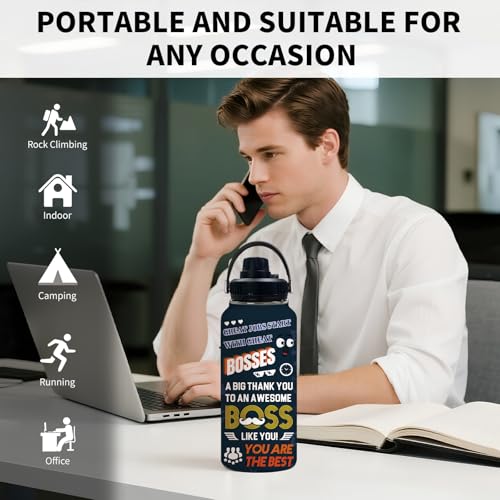 Boss Day 32oz Water Bottle, Leak-proof Bottle, Stainless Steel Cup | 32oz Insulated Sport Tumbler, with Handle & Lid Reusable Mug, Thanksgiving Christmas Birthday Gift for Boss - color: Boss