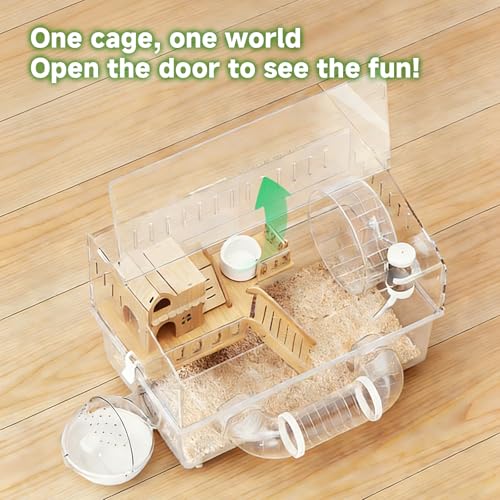 8-in-1 Acrylic Hamster Cage with All Accessories, 18.5"x11.8"x14.6" 2-Layer Full Transparent Viewing House, Top-Open Habitat for Dwarf Hamsters, Pet Mice & Gerbils