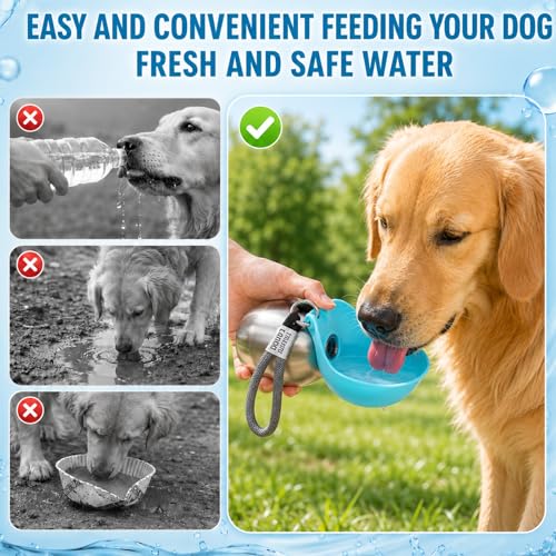 2 in 1 Portable Tumbler for Dogs,Portable Dog Water Ball,10Oz Stainless Steel Dog Water Bottle with Silicone Foldable Bowl, Leak-Proof 2 in 1 Portable Small Dog Water Bottle for Walking - color: Blue
