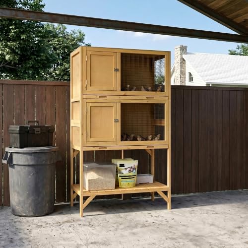 GDLF Wooden Quail Cage Indoor, 2-Tier Quail Coop with Pull-Out Trays | Ideal for indoor quail housing, with a pull-out tray, open shelving, and ventilated panels