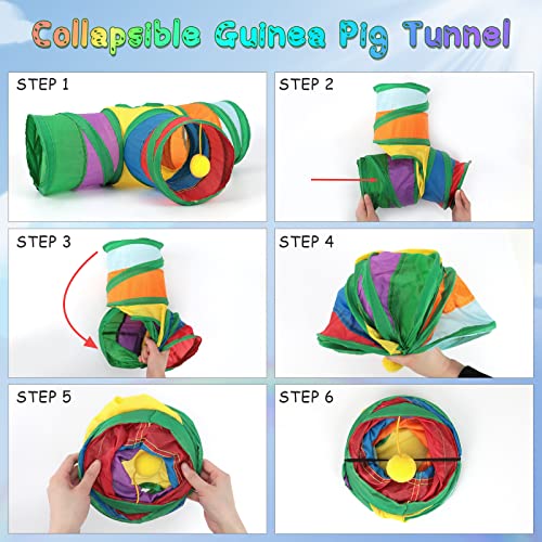 YUEPET Guinea Pig Tunnel, 3-Way Collapsible Play Tunnel with Ball, Rainbow | Guinea Pig Toys, Guinea Pig Play Tubes, Hanging Play Ball, Peekaboo Opening, Folds for Storage, 5.9 in Entrance - color: Rainbow