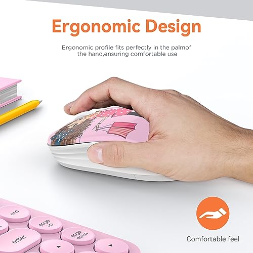 FMOUSE Cute Cartoon Silent Wireless Mouse, Dual Mode Bluetooth & USB 2.4G | Shopping girl Pattern, Ideal for Kids Students & Office Use | AA Battery Powered | Compatible with Laptop Mac iPad Tablet PC - color: Shopping Girl