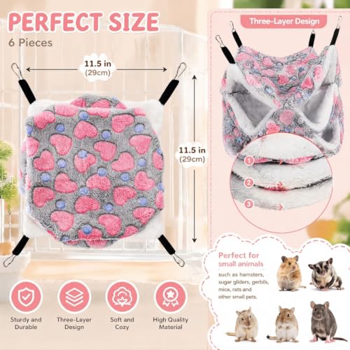 Covzoe 6 Pieces Rat Hammocks for Cage, 3 Layer Guinea Pig Hideout Bed | Soft Ferret Hanging Hammocks, Playing Sleeping Accessory for Small Animal Hamster Chinchilla Squirrel