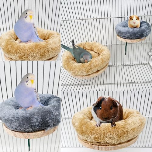Bird Nest,1Pc Detachable Plush Parrot Hammock Bed,Winter Warm Bird House Snuggle Hut Birds Sleeping Bed Wood Perch for Budgies Cockatiel Conure Parakeet Hamster (Brown, Small) - color: Brown, size: Small