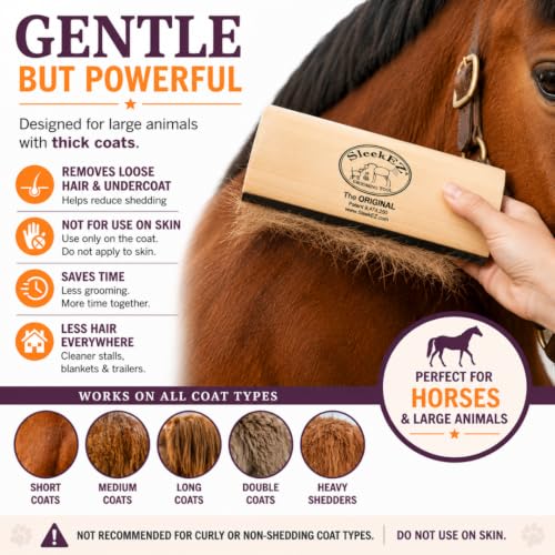 SleekEZ 10 Inch Horse Brush – Patented Horse Shedding Blade Made in USA - Removes Loose Hair & Undercoat - Deshedding Tool for Donkeys, Cows & Large Animals - Helps Reduce Seasonal Shedding - style: Horse Brush