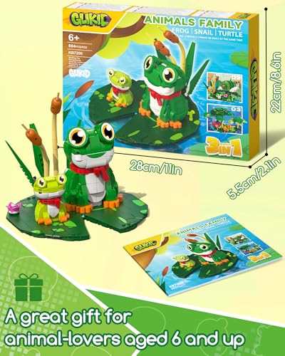 3-in-1 Frog, Turtle & Snail Family Building Set, Creative Animal Toy | Build & Rebuild 3 Cute Animal Designs From One Building Set, Birthday Gift for Girls and Boys Ages 6+, 884 Pieces