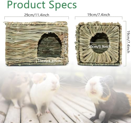 BWOGUE Large Guinea Pig Grass House, Guinea Pig Hideout 2 Pack Straw Hut | Hand-Woven Straw for Gnawing, Double Openings for Guinea Pig Tunnel-Style Play, Foldable Bed for Rest, Bunnies & Chinchillas - size: 2 PACK
