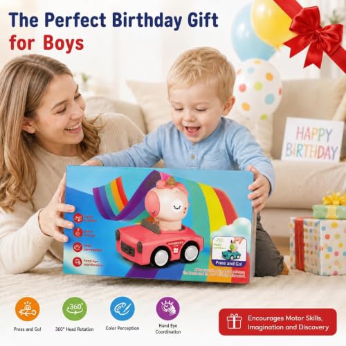 Press to Go Friction Inertia Car, Unicorn Toy Cars for Boys Girls | Animal Racing Cars Toys for Kids, Play Figure Vehicle Set, Birthday Gift for Boy Girl