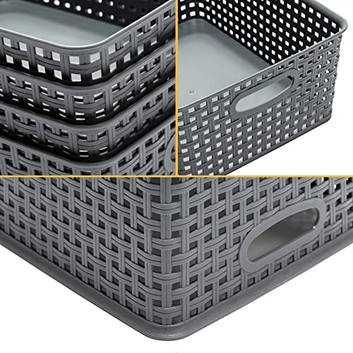 Eslite Plastic Storage Baskets for Organizing,11"X8.5"X4.7",Pack of 4 (Grey) - color: Grey