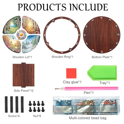 JISHSHAY Diamond Art Storage Box Four Seasons Diamond Painting Wooden Snack Box Gem Painting Candy Box Gem Art Organizer Case Embroidery Kit Mosaic Kits for Adults Storage Containers with Lid - color: Four Seasons