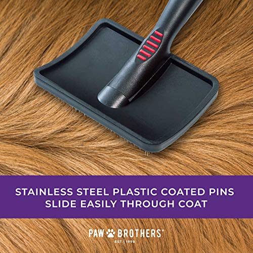 Ryan's Pet Supplies Paw Brothers Hard Pin Curved Back Slicker Brush for Dogs, Professional Grade, Stainless Steel Pins, Ergonomic Handle, Dematt and Detangle, Large, 4.5 in. - size: Large 4.5 in