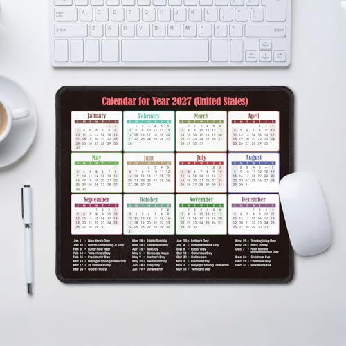 KONVINIT Ergonomic Mouse Pad with Wrist Rest, Black Mousepad with Non-Slip Rubber Base and Smooth Surface, Small Mouse Pads for Desk, Office Desk Accessories (2027 Calendar) - color: Black