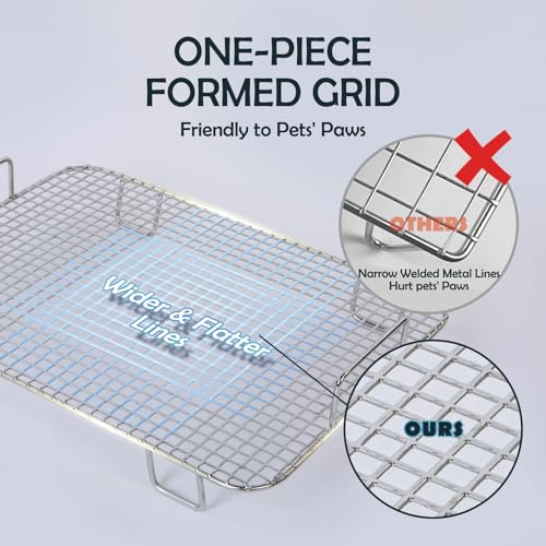 MEEXPAWS Rabbit Litter Box Stainless Steel, Large Bunny Litter Box with Raised Grid and Washable Pee Pad, Metal Litter Pan High Side for Rabbit,Small Animal Toilet Potty Tray Easy Cleaning,Less Stink - size: L 19.6"x13.7"x5.9" for Large Rabbit
