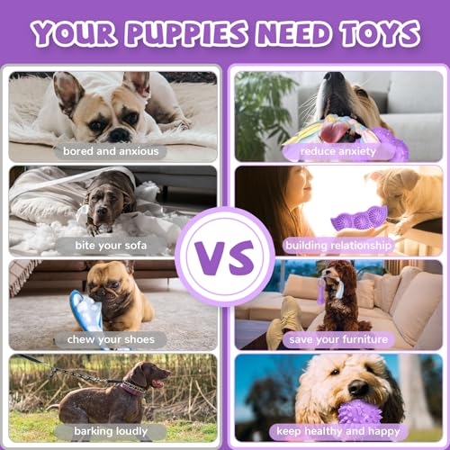 ABRRLO 6 Pack Puppy Teething Toys Cute Purple Puppy Chew Toys for Teething Small Breed Dog Chew Toy Interactive Pet Toy Set for Puppies to Keep Them Busy Soft Durable Small Breed Doggy Chewing Ball - color: Purple