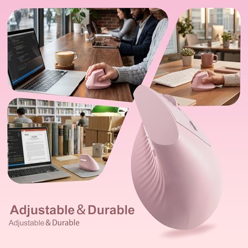 Ergonomic Wireless Vertical Mouse Pink, Bluetooth Mouse with BT5.0/4.0 & 2.4G+USB-C Adapter, Rechargeable Silent, 4 Adjustable DPI Levels, Multi-Device Computer for MacBook, Laptop, PC, Home Office - color: Pink
