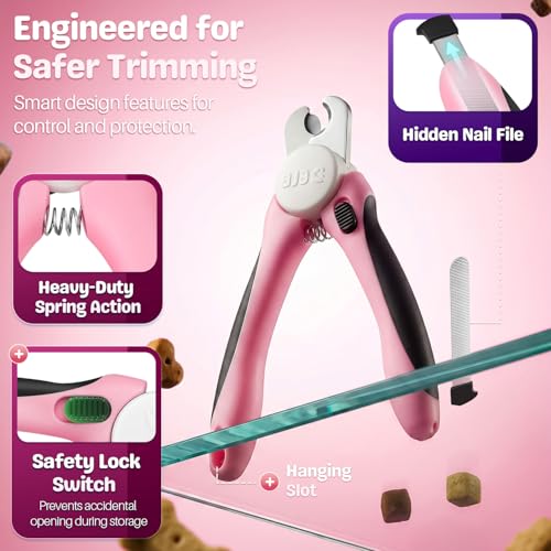 Flexzion Dog Nail Clippers and Cat Nail Trimmer with Safety Guard, Pink | Pet Nail Clippers with a 3.5 mm Stainless Steel Blade for Grooming Puppies, Indoor Cats and Small, Medium or Large Dog Breeds - color: Pink