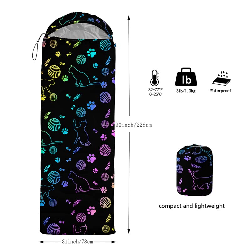 QOOMO Camping Sleeping Bags,3 Season Warm & Cool Weather,Lightweight,Waterproof Sleeping Bags for Adults & Kids,Traveling,and Outdoors,Camping Gear Equipment - color: Neon Cat 2