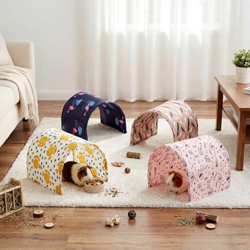 BreezeHug 4 Pcs Guinea Pig Tunnel Foldable Rabbit Hideout Washable and Soft Bunny Hide House Ferret Tunnel Toys Cage Accessories for Small Animal Hamster Hedgehogs Chinchilla (Cute Pattern) - style: Cute Pattern