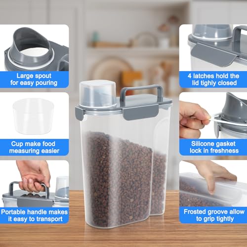 TBMax Dog Food Storage Containers 2 Pack 8 to 10 Lbs, Airtight Pet Food Container Dispenser with Large Spout & Portable Handle, Travel Dog Treat Cat Food Storage Bin Bird Seed Container -Dark Grey - color: Grey 6+3Qt